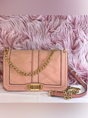 Rebecca Minkoff Love Crossbody Bag Dusty Peach Nubuck Leather Gold Hardware